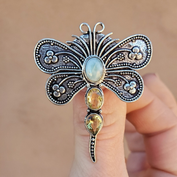 New Multi Gemstone 925 Silver Dragonfly Ring. - Picture 2 of 11